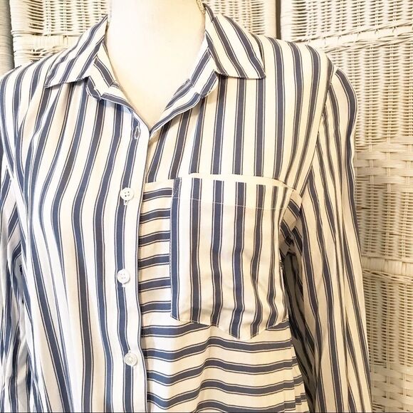 Hiatus White Blue Stripe Cropped Tie Front Blouse - Picture 2 of 8